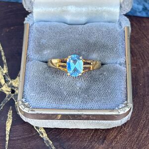 Vintage Blue Gemstone Cocktail Ring 925 Sterling Silver jewelry Dress up